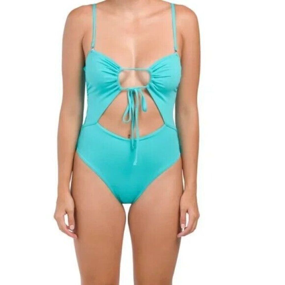 Maaji‎ Katie Reversible One Piece Swimsuit Womens Large Teal Striped